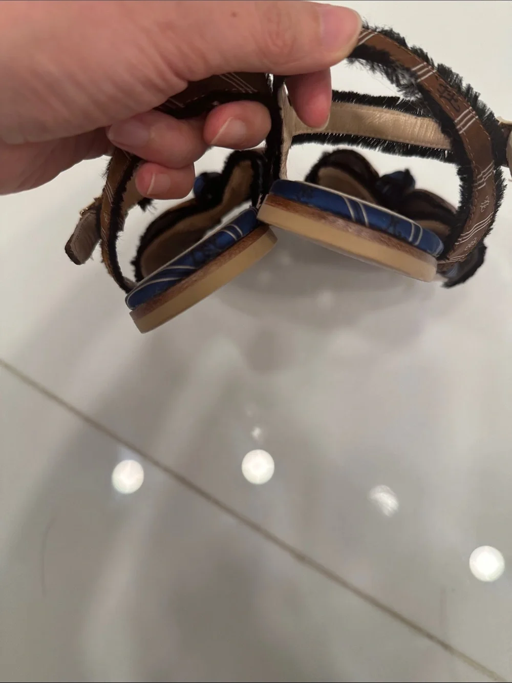 Fendi Blue and Brown Bow Strap Sandals for kids